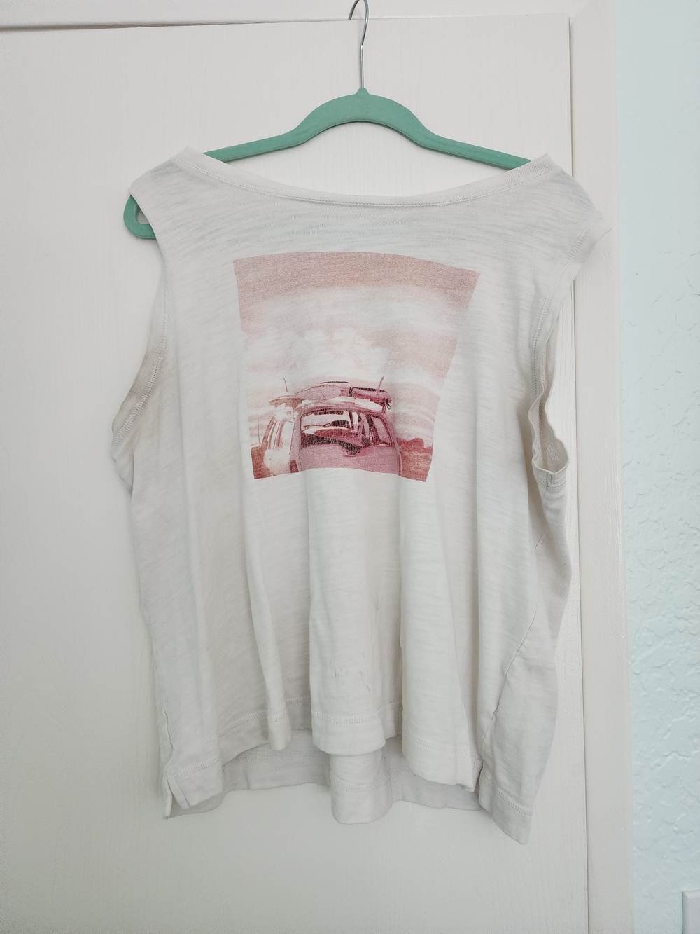 Old Navy White Tank Top with Pink Surf Graphic